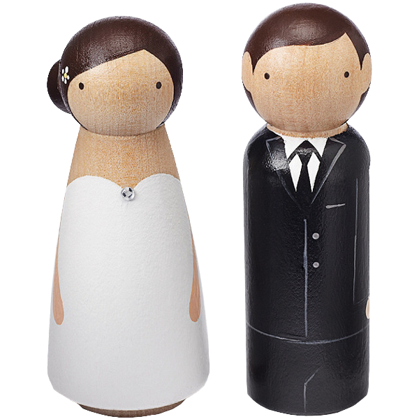 Hand-painted Wooden Couple Cake Topper